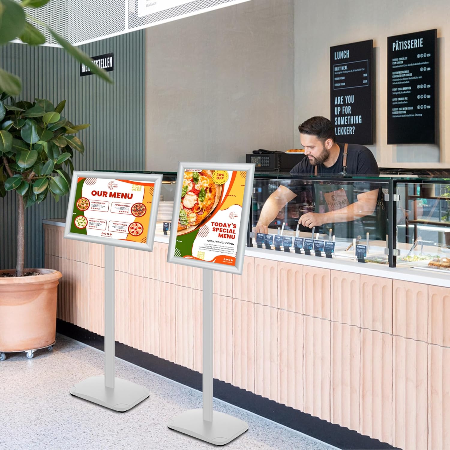 Heavy Duty Standing Sign Holder 11x17 Inch - Pedestal Floor Sign Stand with Weighted Base - Vertical & Horizontal View Poster/Menu Holder for Indoor/Outdoor Business Store Advertising, Silver - Image 6