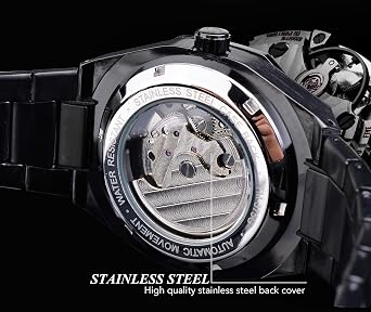 Fashion Design Mens Watches Automatic Mechanical Stainless Steel Business Skeleton Wristwatch