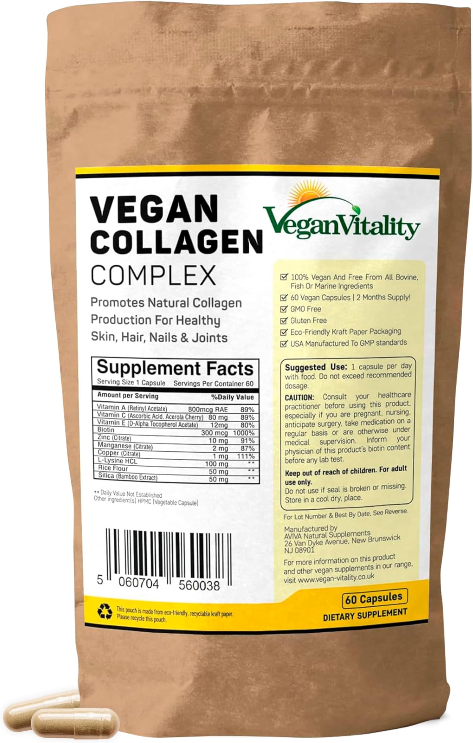 Vegan Collagen Supplements with Biotin for Hair, Skin, Nails & Joints - 2 Months Supply. Cruelty Free Plant Based Collagen Vegan, Vegetarian Collagen Booster Pills. Vegan Collagen for Women and Men