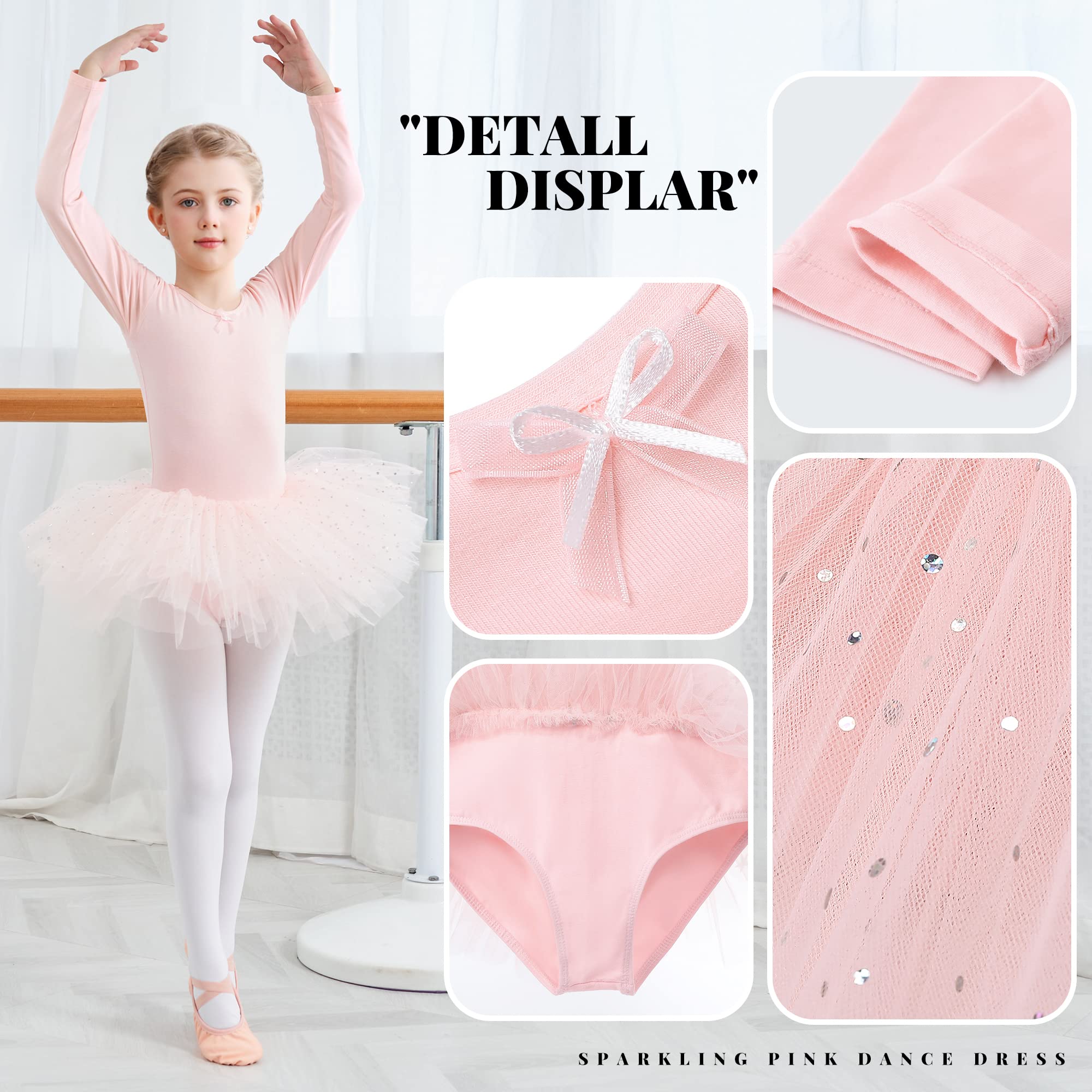 Langarm Mädchen Ballettkleidung Balettkleider balletttrikot mit rock Baumwolle Ballettanzug Ballettkleid Ballett Tütü Tanzkleid
