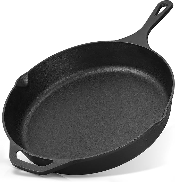 Zulay Kitchen 12.5-inch pre-seasoned cast iron skillet with helper handle