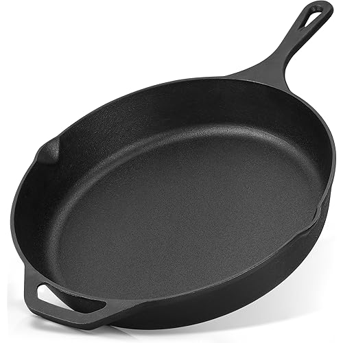Zulay Kitchen Pre-Seasoned Cast Iron Skillet – 12.5 Inch Heavy Duty Frying Pan for Indoor & Outdoor Cooking – Oven, Stovetop, Induction, Grill & Campfire Safe
