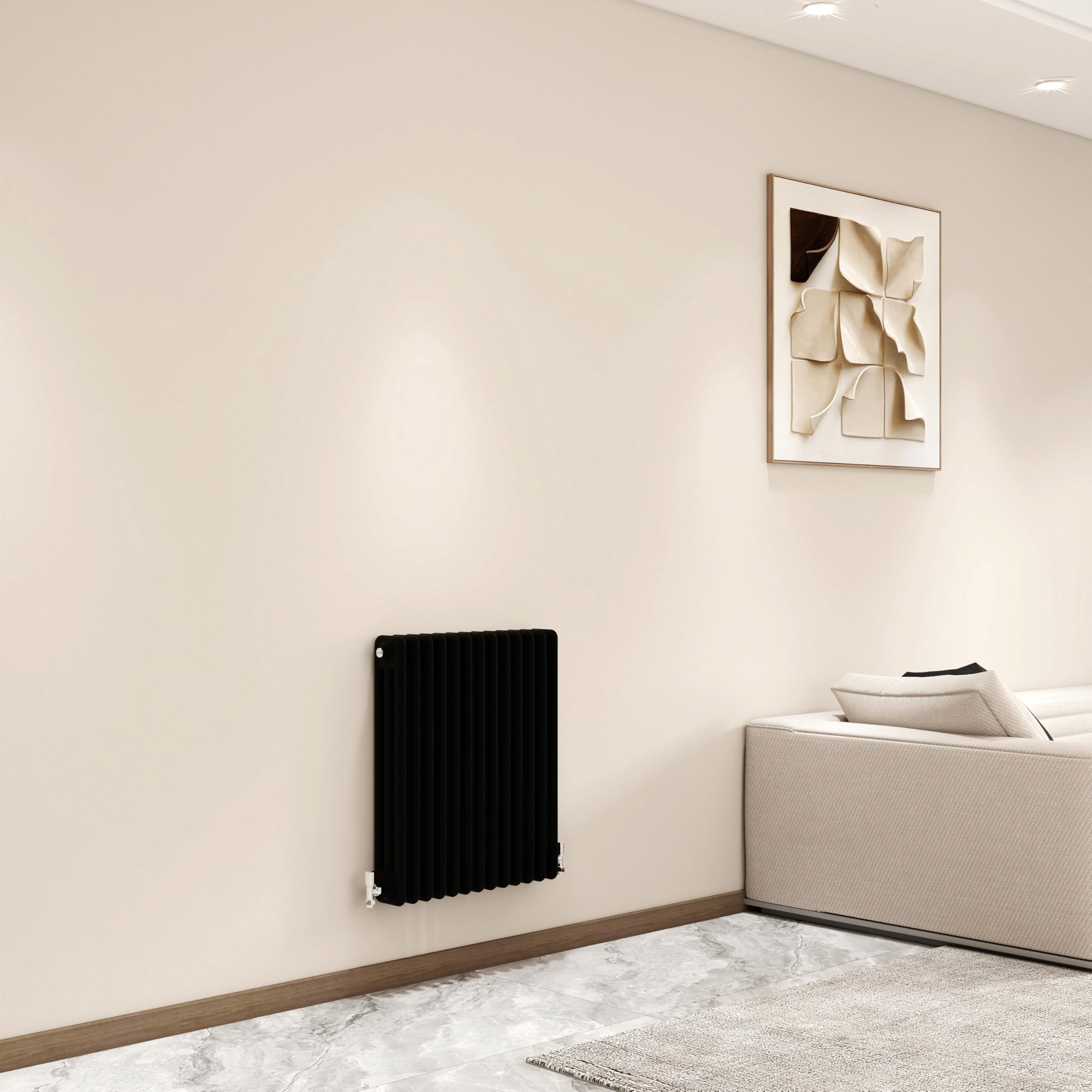 Horizontal 3 Column Cast Iron Radiator, 600x605mm Black Designer Bathroom Rads,Wall Mounted Column Radiator for Bedroom/Office, Traditional Central Heating Heater Rad, Hall Radiator