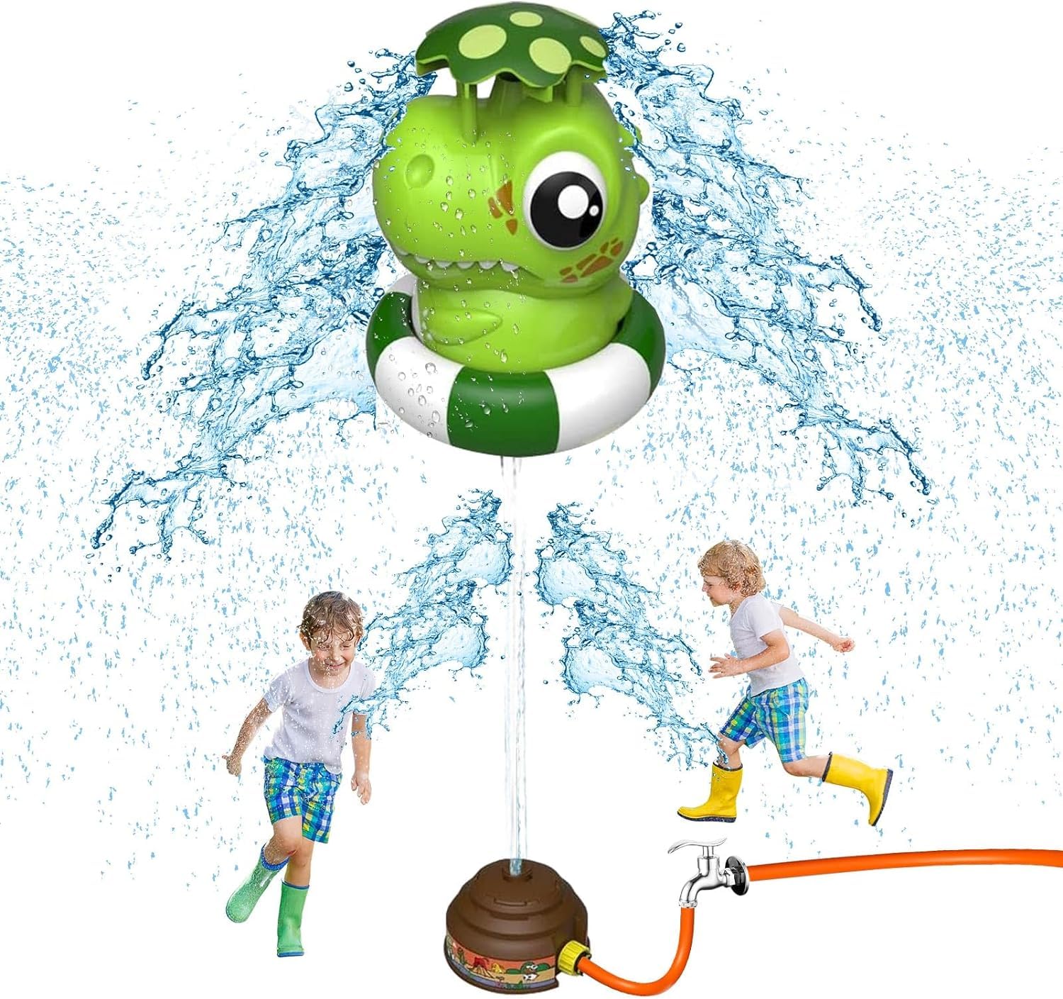 Flying Animals, Flying Sprinklers, Children'S Rotating Flying Animals Playing in Water, Outdoor Water Pressure Rise Air Sprayer，Suitable for Children to Play Water in Summer (Green Dinosaur)