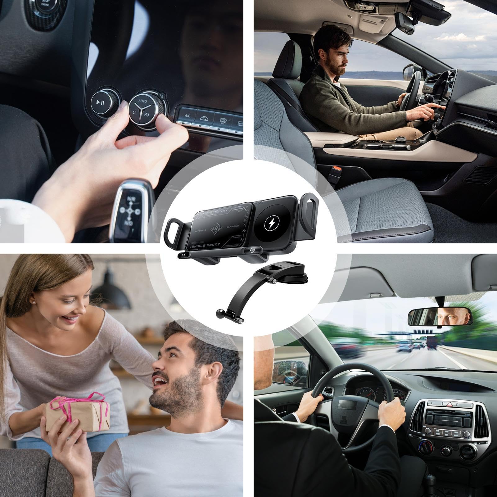 Caricatore Wireless per Auto Supporto Telefono per Veicoli | 15W Doppia Bobina Wireless Pieghevole Dispositivo di Ricarica per Cellulare per Griglia Aria Cruscotto e Console Centrale