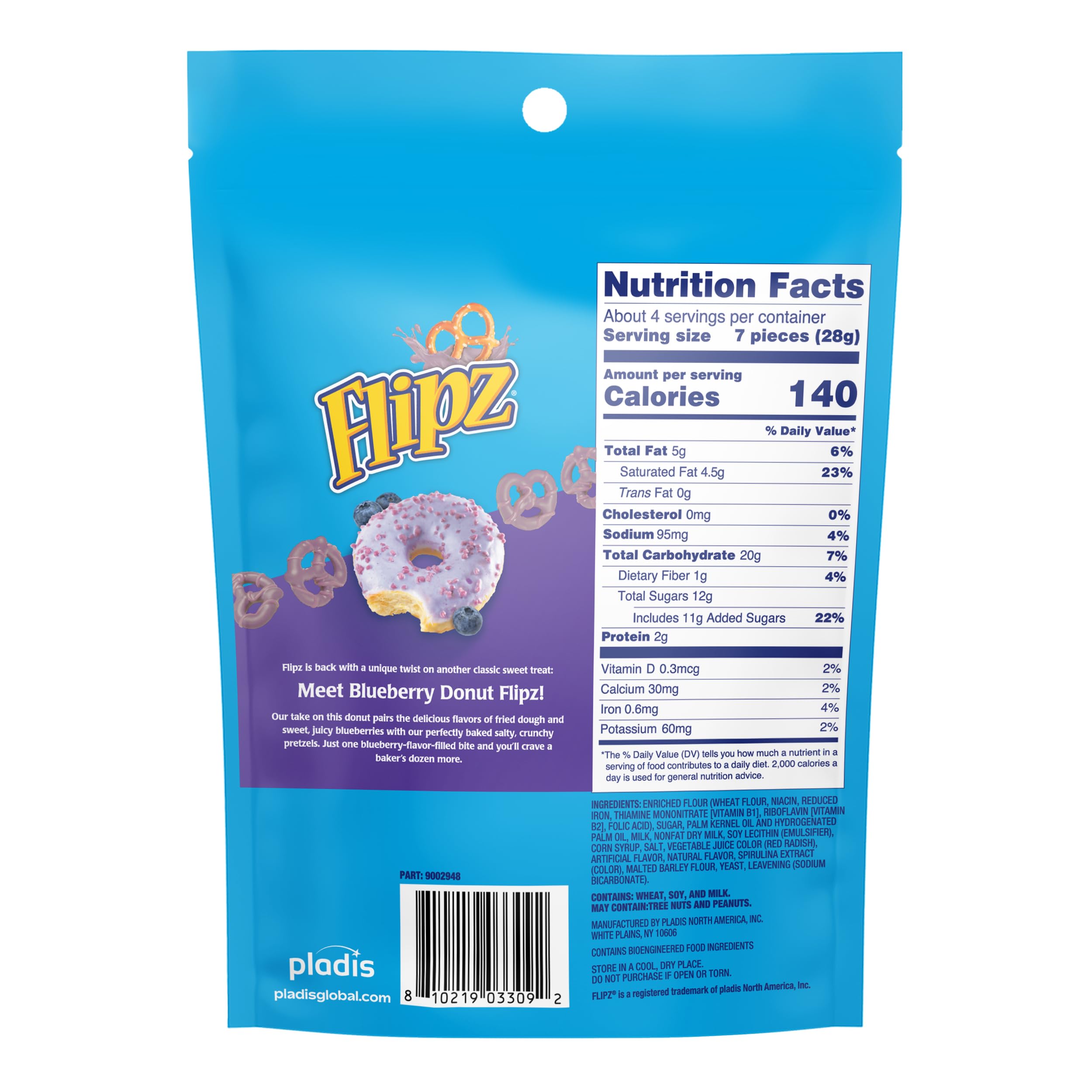 Flipz Blueberry Donut Flavored Covered Pretzels - Pack of 3-4.3 oz Bags - Perfect for Snacking on the go and Stocking the Pantry