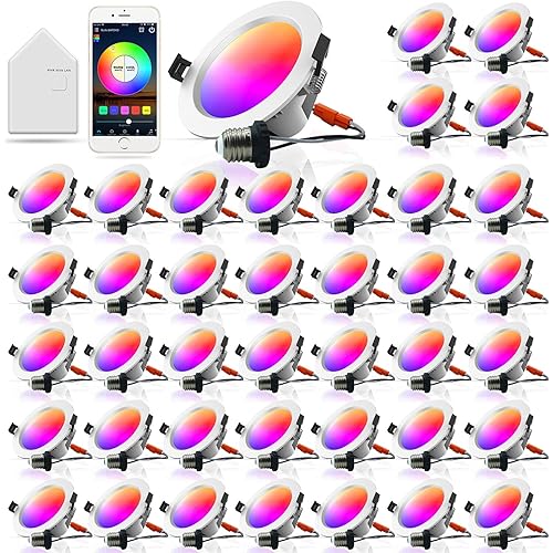 Smart LED Downlight 6 Inch, MagicLight 15W RGBCW Color Changing Bluetooth Mesh Retrofit LED Recessed Light, Dimmable, App Control, Compatible with Alexa Google Home, 40 Pack