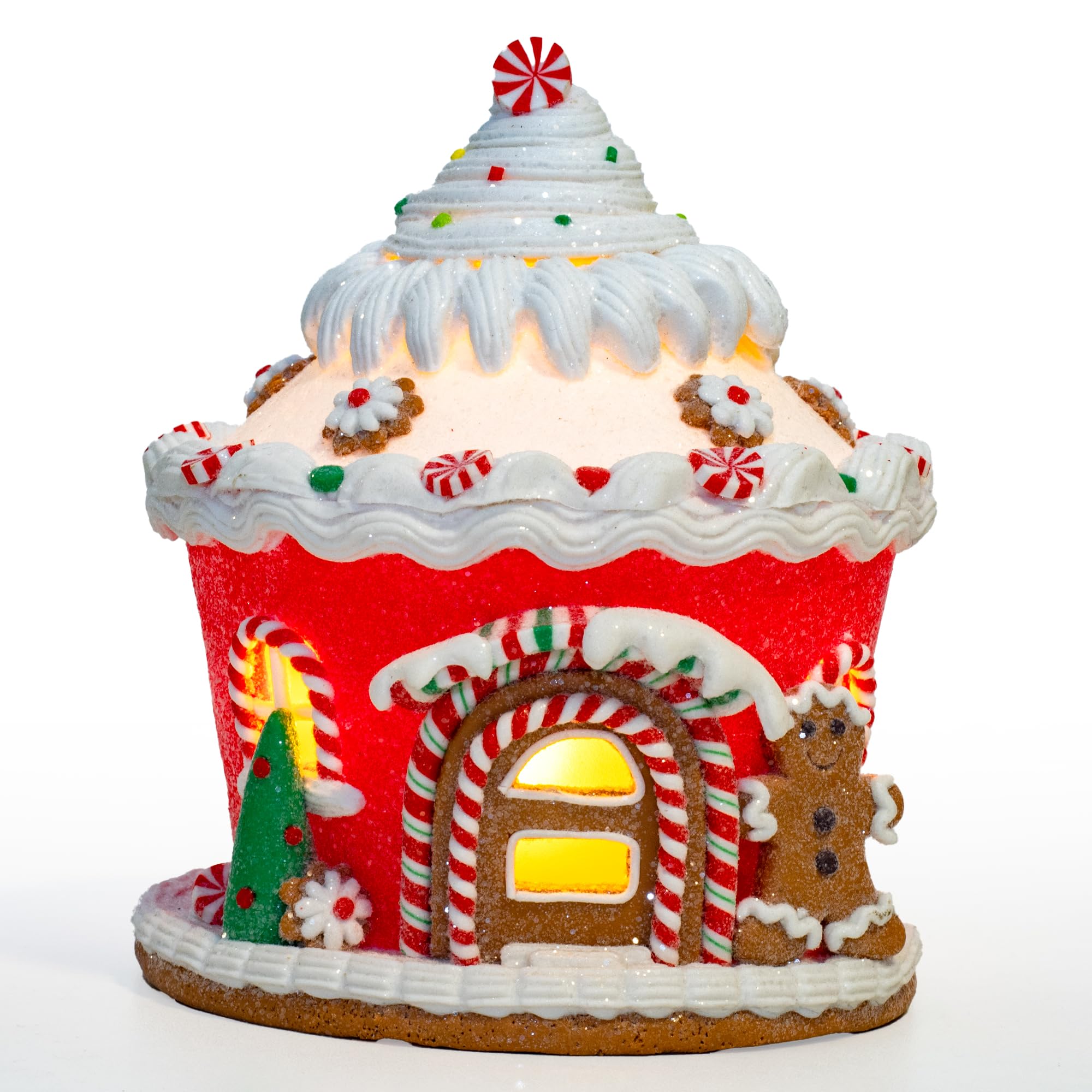6 Inch LED Christmas Gingerbread House, Battery Operated Christmas Decor with Lights, Tabletop Holiday Village House for Home Office Festive Centerpiece Gift