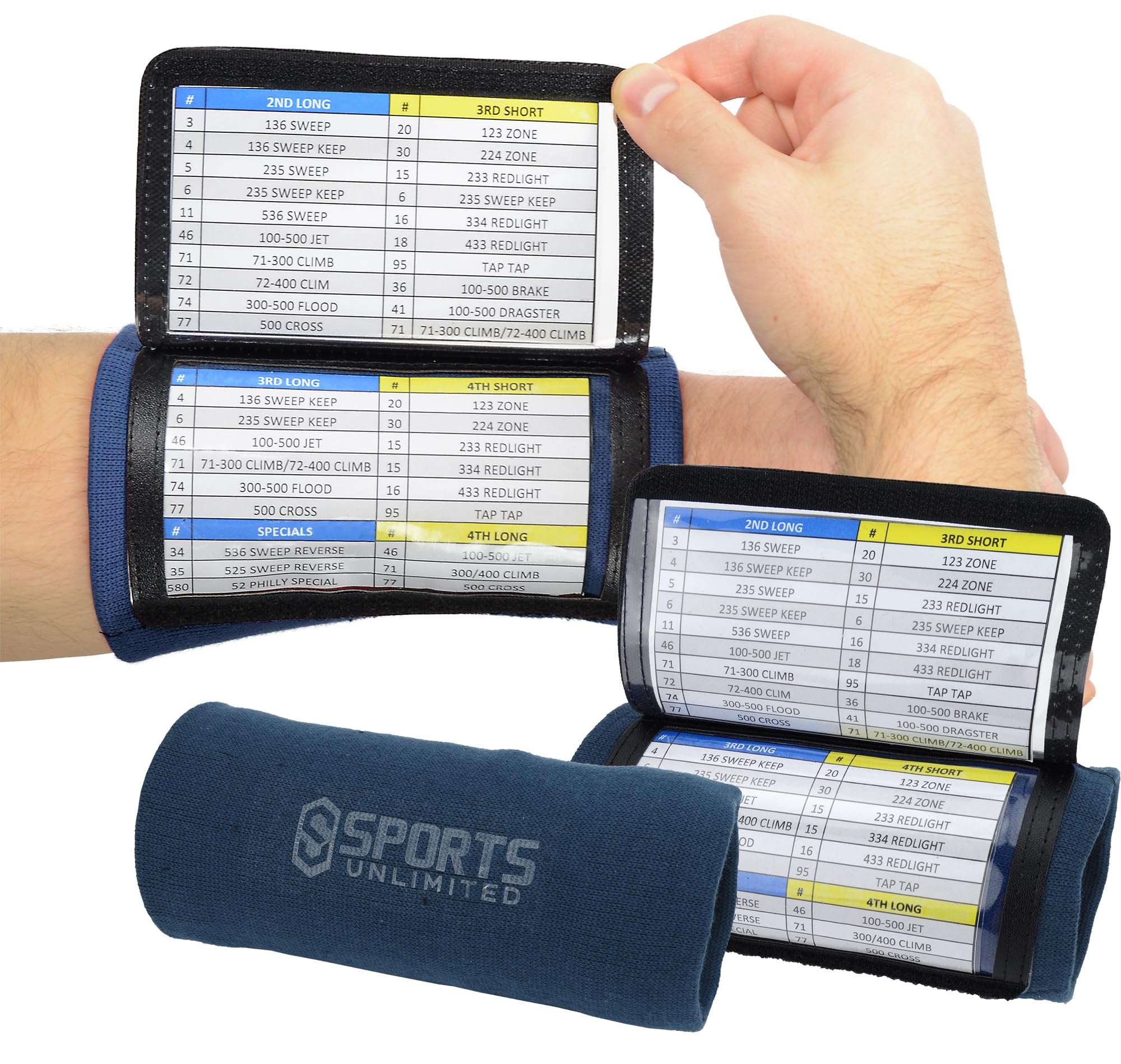 Sports Unlimited Adult Triple Wrist Coach, Football Wristbands for Plays, Baseball Wristbands, QB Arm Bands