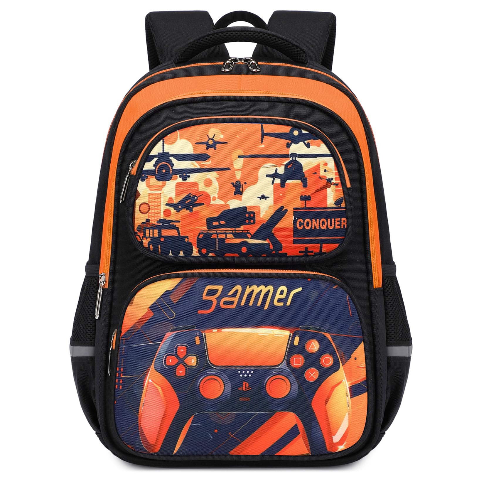 Yvechus School Backpack Casual Daypack Travel Outdoor Camouflage Backpack Christmas Presents for Boys and Girls (Game Orange)