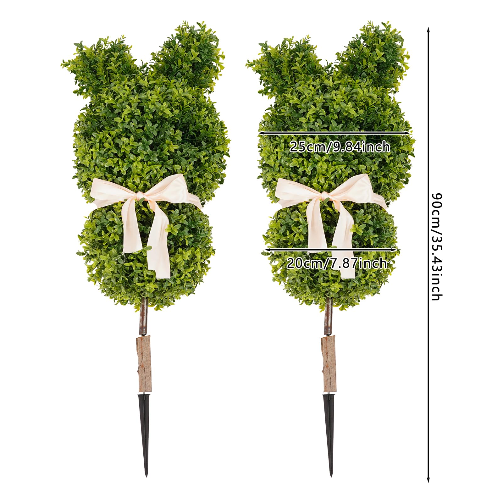 Bunny Topiary, 2 pezzi da 90 cm, bosso artificiale, coniglietto da giardino, conigli pasquali con picchetto per esterni, decorazione da giardino