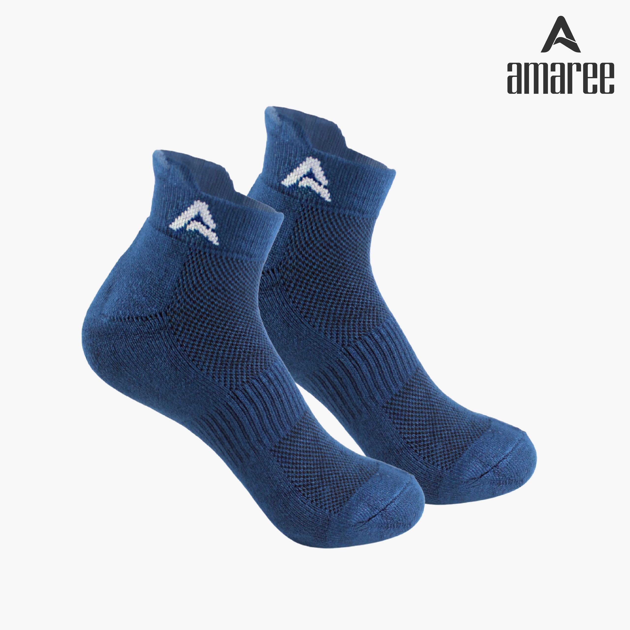 AMAREE Performance Bamboo Socks | Ankle Length | Padded Sports Socks for Gym, Running, Cycling, Hiking | Odor Resistant | Breathable & Eco-Friendly | Sonic Blue, Dark Blue, White (Pack Of - 3) 1