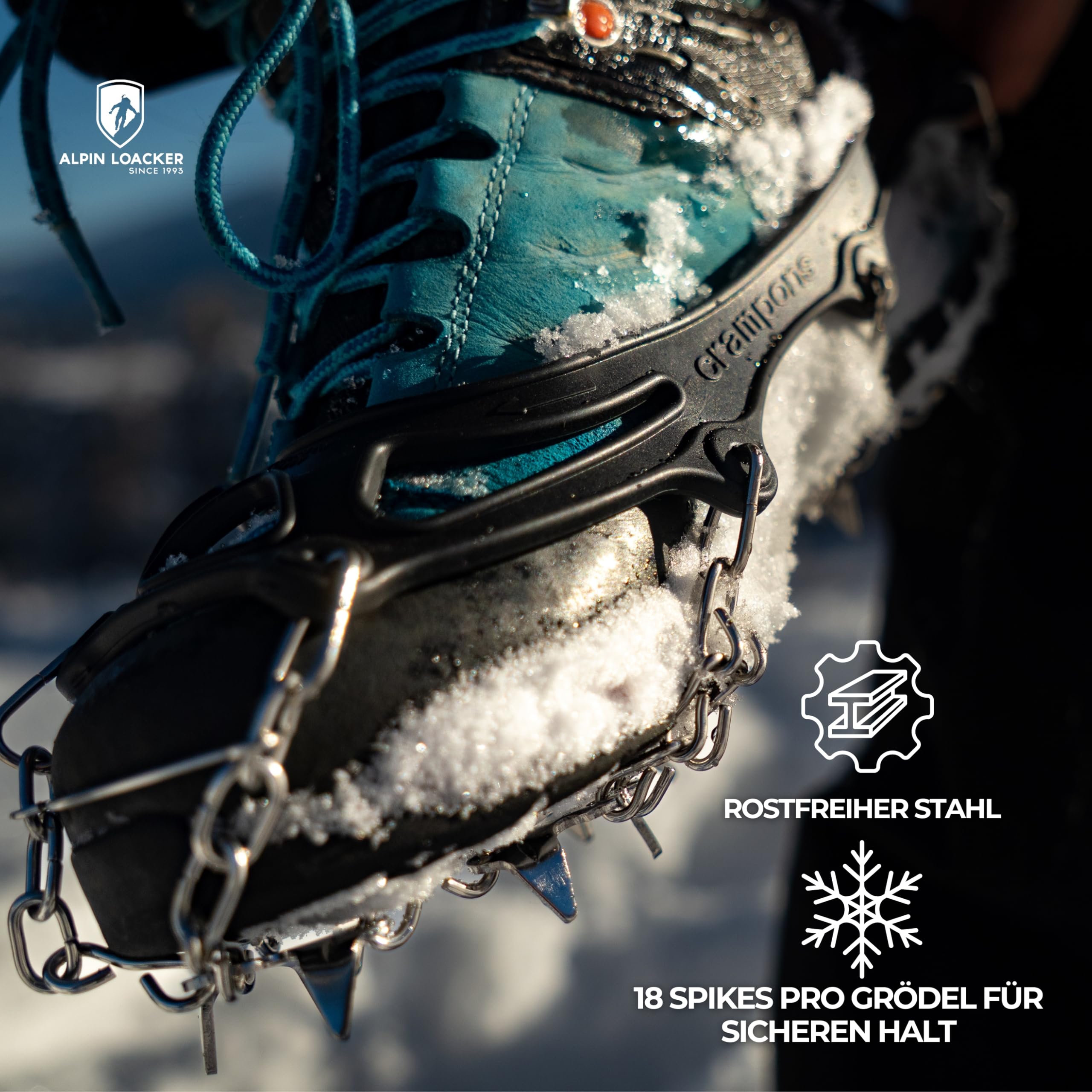 ALPIN LOACKER Grödel für Schneeschuhe I Leichte Steigeisen für Bergschuhe I Schhukrallen und Antirutsch Spikes I Eiskrallen & Schuhspikes