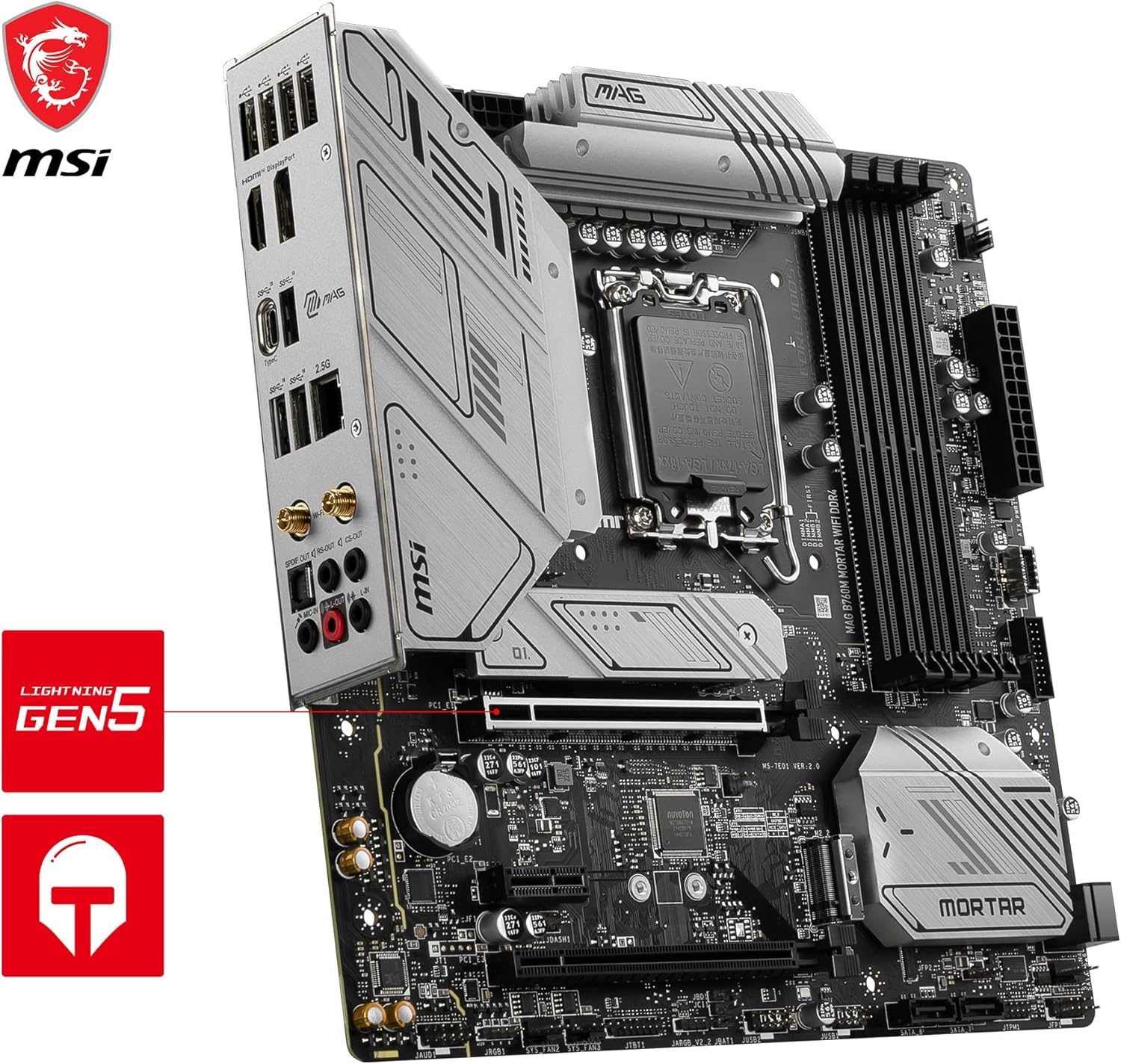 MSI MAG B760M MORTAR WIFI DDR4 Scheda madre, Micro-ATX - Supporta processori Intel 12th e 13th Gen Core, LGA 1700 - 75A DrMOS VRM, DDR4 Memory Boost 5333+MHz/OC, PCIe 5.0 x16, M.2 Gen4, Wi-Fi 6E