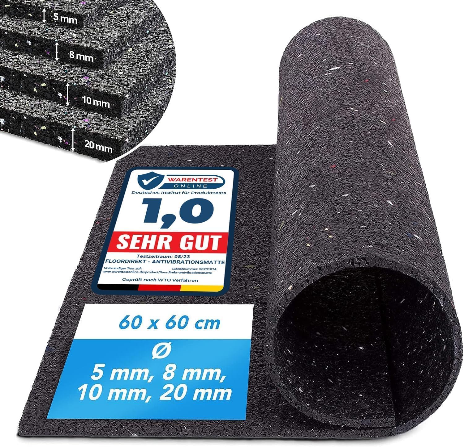 Casa Pura | Tapis anti-vibrations qui absorbe les vibrations et le bruit, découpable | Produit de qualité fabriqué en Allemagne | plusieurs épaisseurs et dimensions
