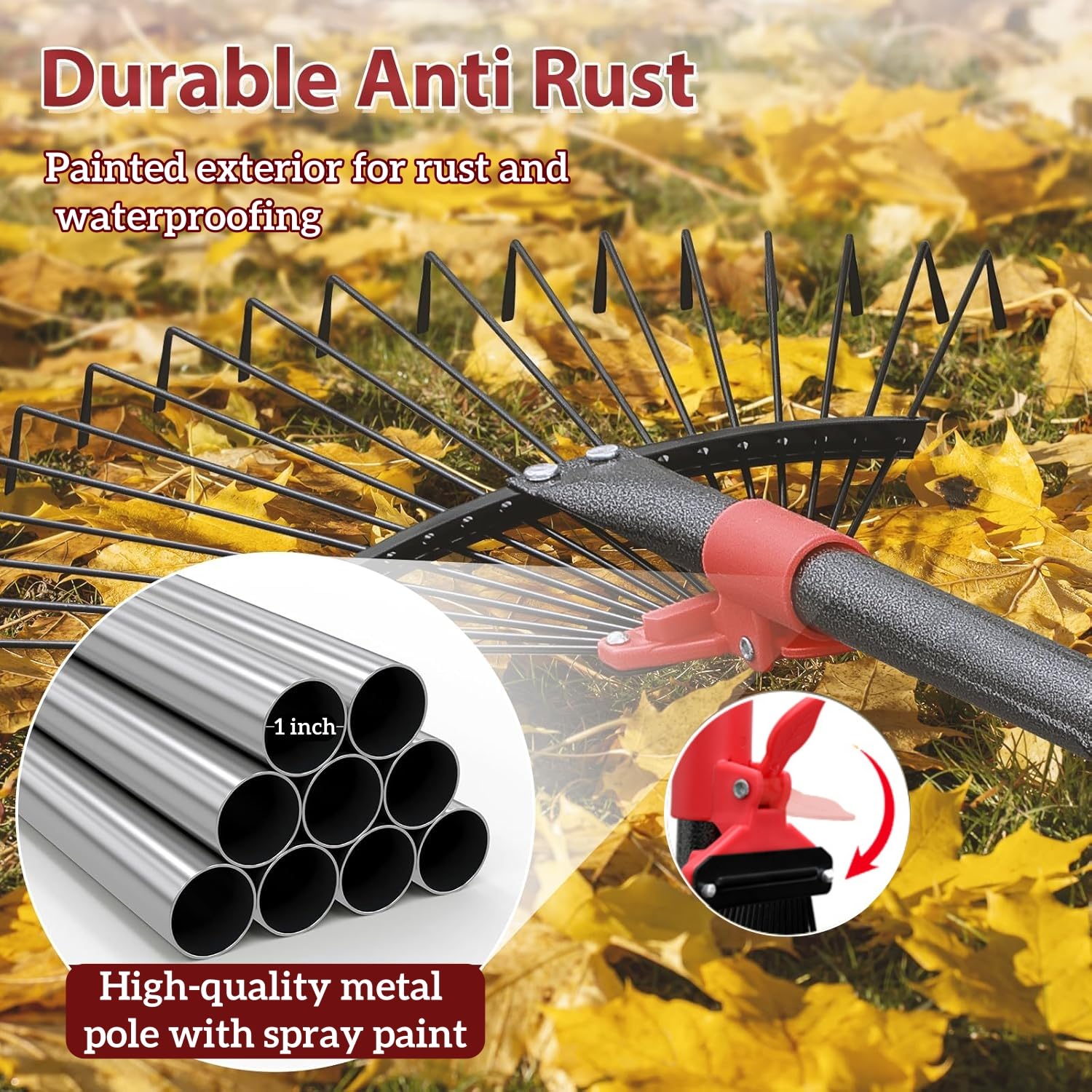 61-Zoll-Laubrechen, verstellbare 18 Zinken mit ausziehbarem Kopf, 9-18 Zoll Grasrechen, robuster Metallrechen für Frauen, Gartenbesitzerinnen, Gartenarbeit, Grasabfälle, Rasenflächen