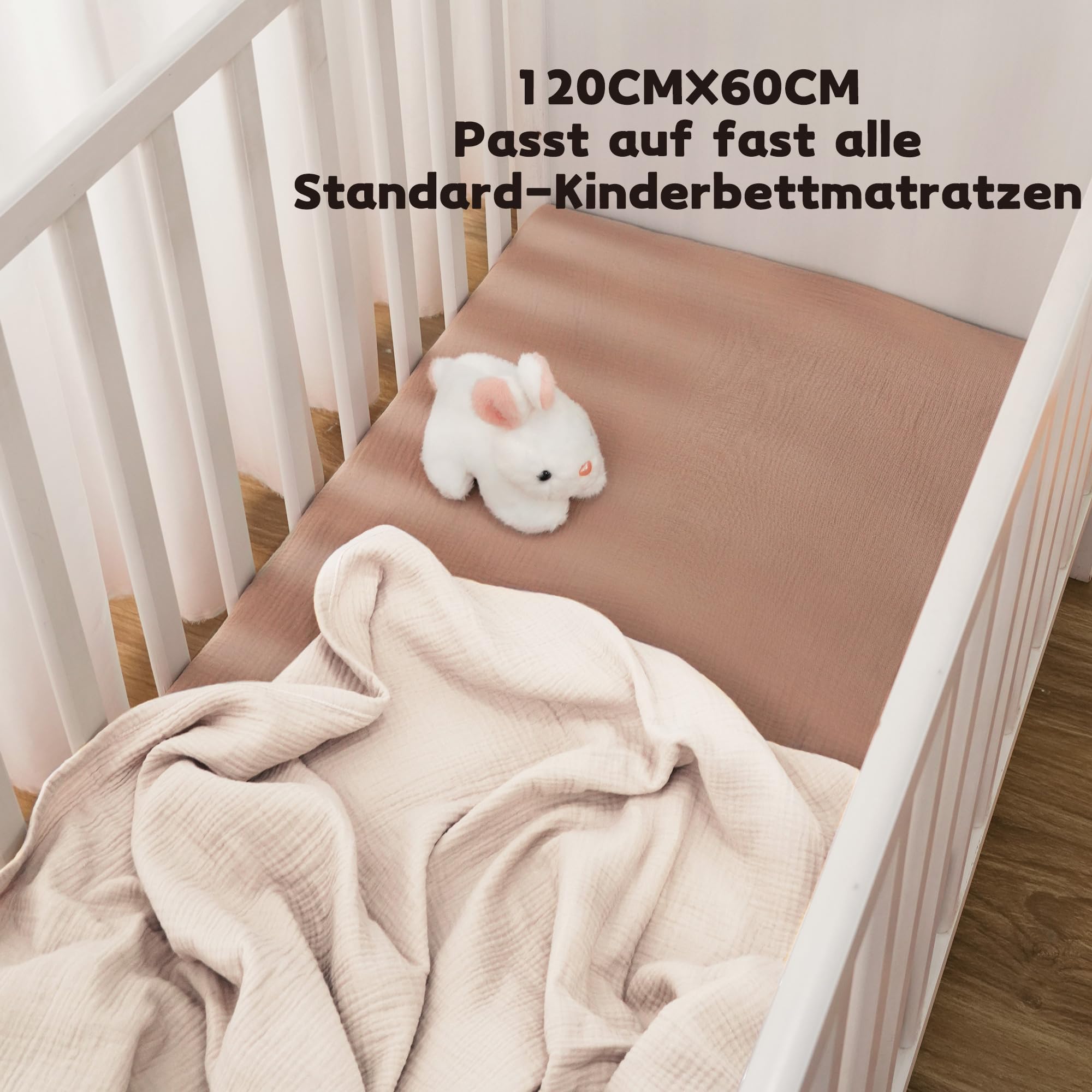 Susurration 100% Baumwolle Musselin-Spannbettlaken 2er Set Kinder Spannbettlaken,Baby-Bettlaken Reisebett Spannlaken Beistellbett Leintücher 60x120cm (Beige Farbene)