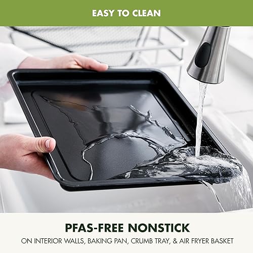 Miniatura 5 de GreenPan Bistro - Horno de acero inoxidable 9 en 1, bandeja antiadherente para hornear, estante y cesta de acero inoxidable, calentamiento rápido,