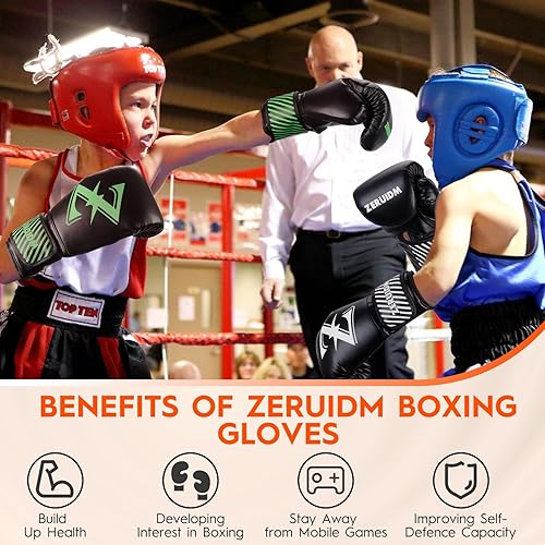 Miniatura 7 de Guantes de boxeo para niños, guantes de boxeo juveniles de 6 onzas para 3 a 14, moldeados de una pieza, guante de entrenamiento de boxeo para