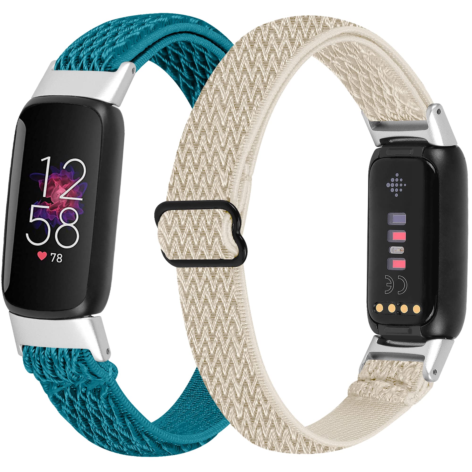 Telabranx Bands Compatible with Fitbit Luxe/Luxe SE, Elastic Stretchable Nylon Woven Adjustable Breathable Cotton Braided Replacement Strap Bracelet for Fitbit Luxe for Women (Blue Apricot)