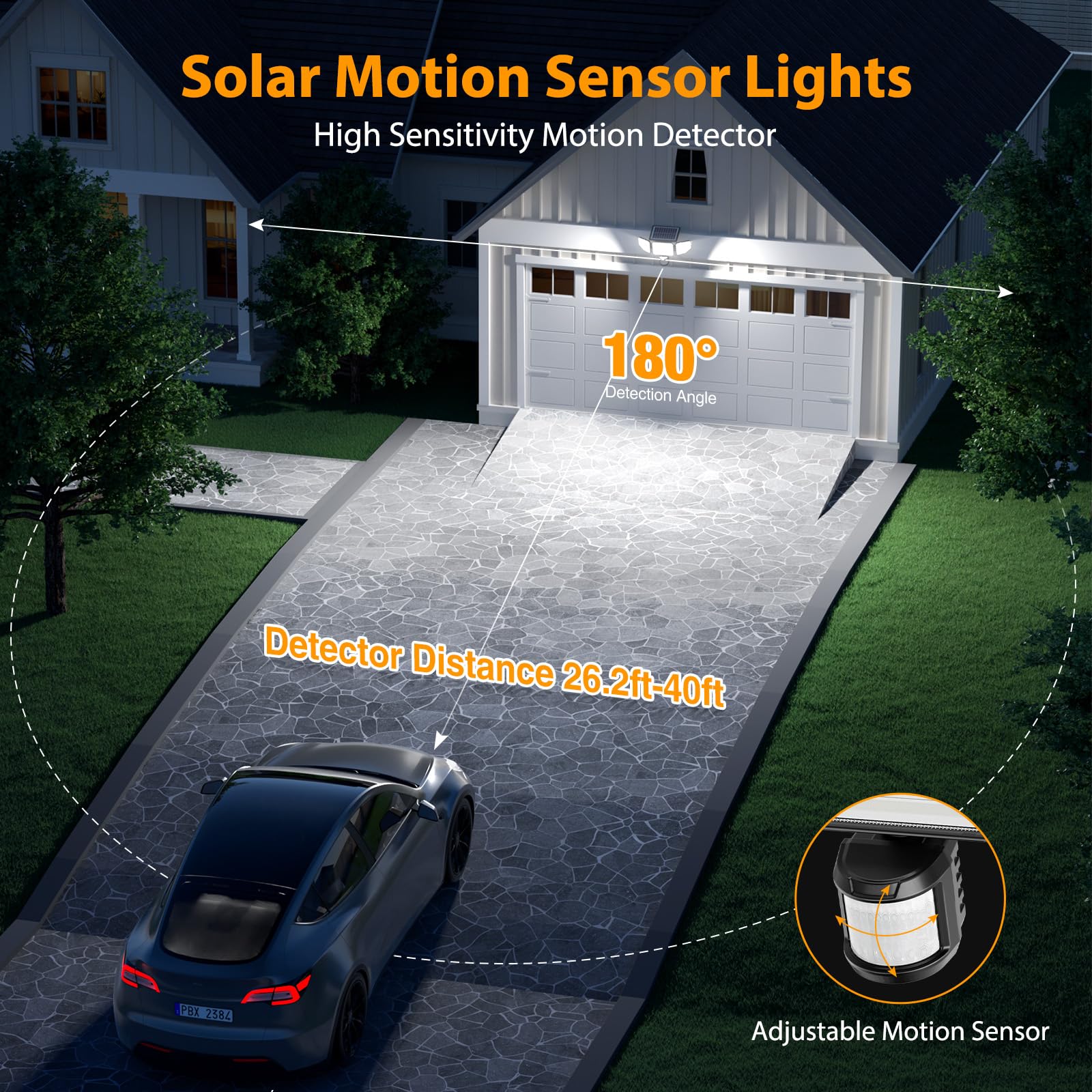 Onforu 2 lampade solari esterne con rilevatore di movimento, proiettore LED solare 3000 lumen, IP65 impermeabile, per terrazza, veranda, garage, cortile, strada
