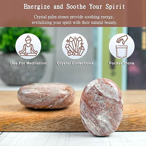 Miniatura 5 de Piedra de palma de jaspe roseta de 2.165-2.362 in  Piedra de preocupación natural para curación de chakras, reiki, piedra pulida, bolsillo tallado a