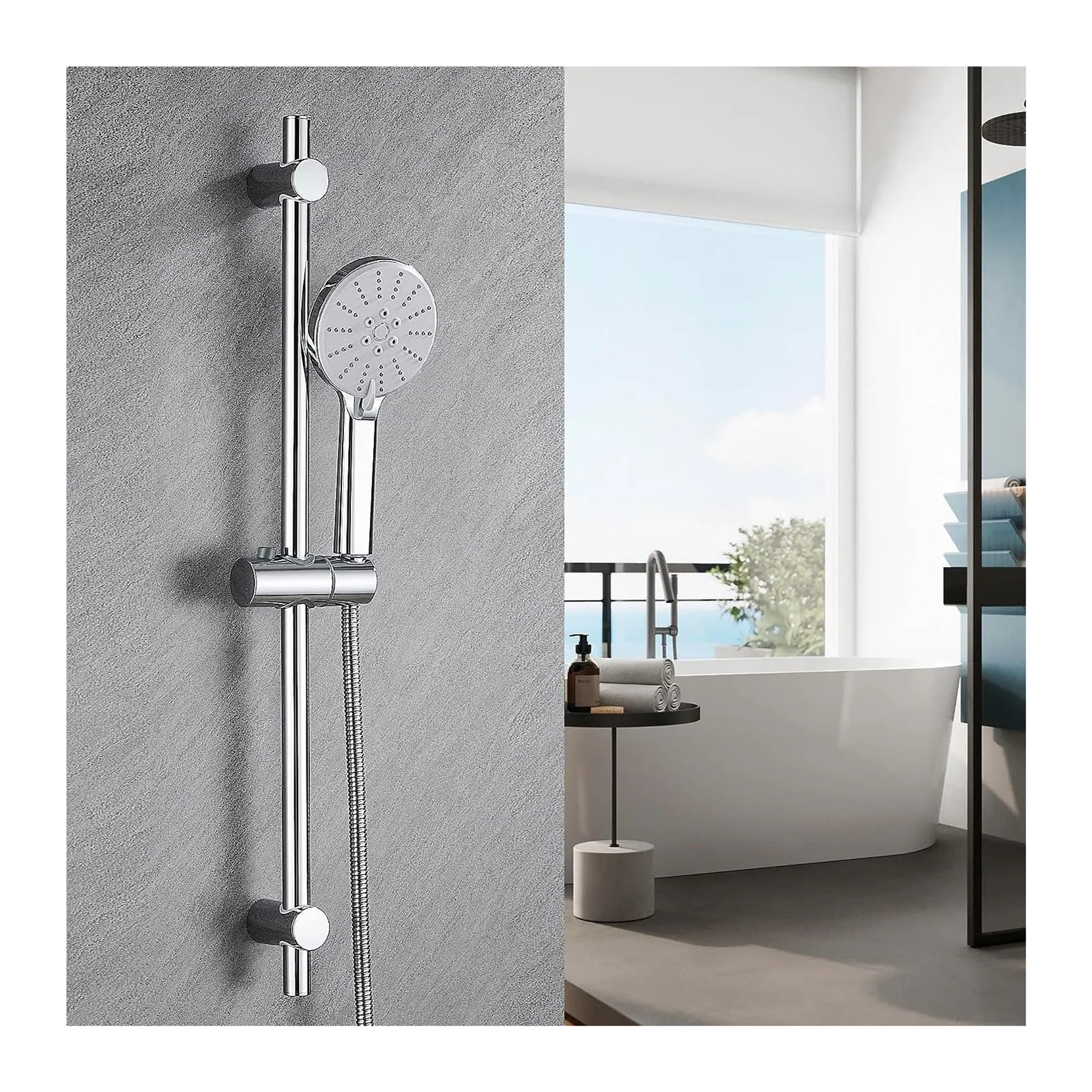 Tbddsd Chrome Bathroom Shower Heads, Bathroom Shower, Hand Held Head With Slide Bar Matte Black Brass Handheld Spray Wand Holder(Chrome)