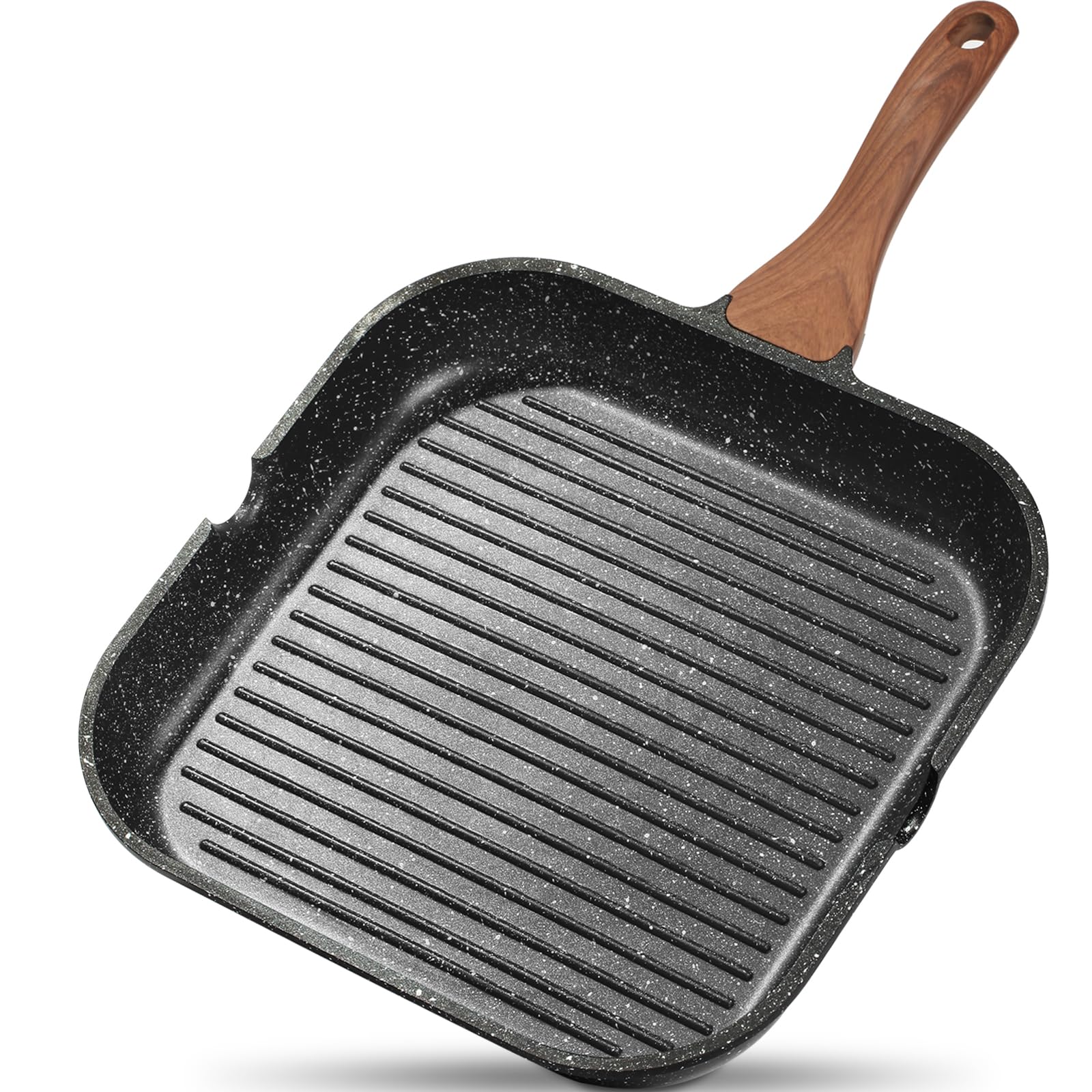 ESLITE LIFE 9.5 Inch Nonstick Grill Pan for Indoor Cooking, Versatile Induction Square Large Grilling Skillet Steak Pan for Stove Tops, PTFE & PFOA Free, Black