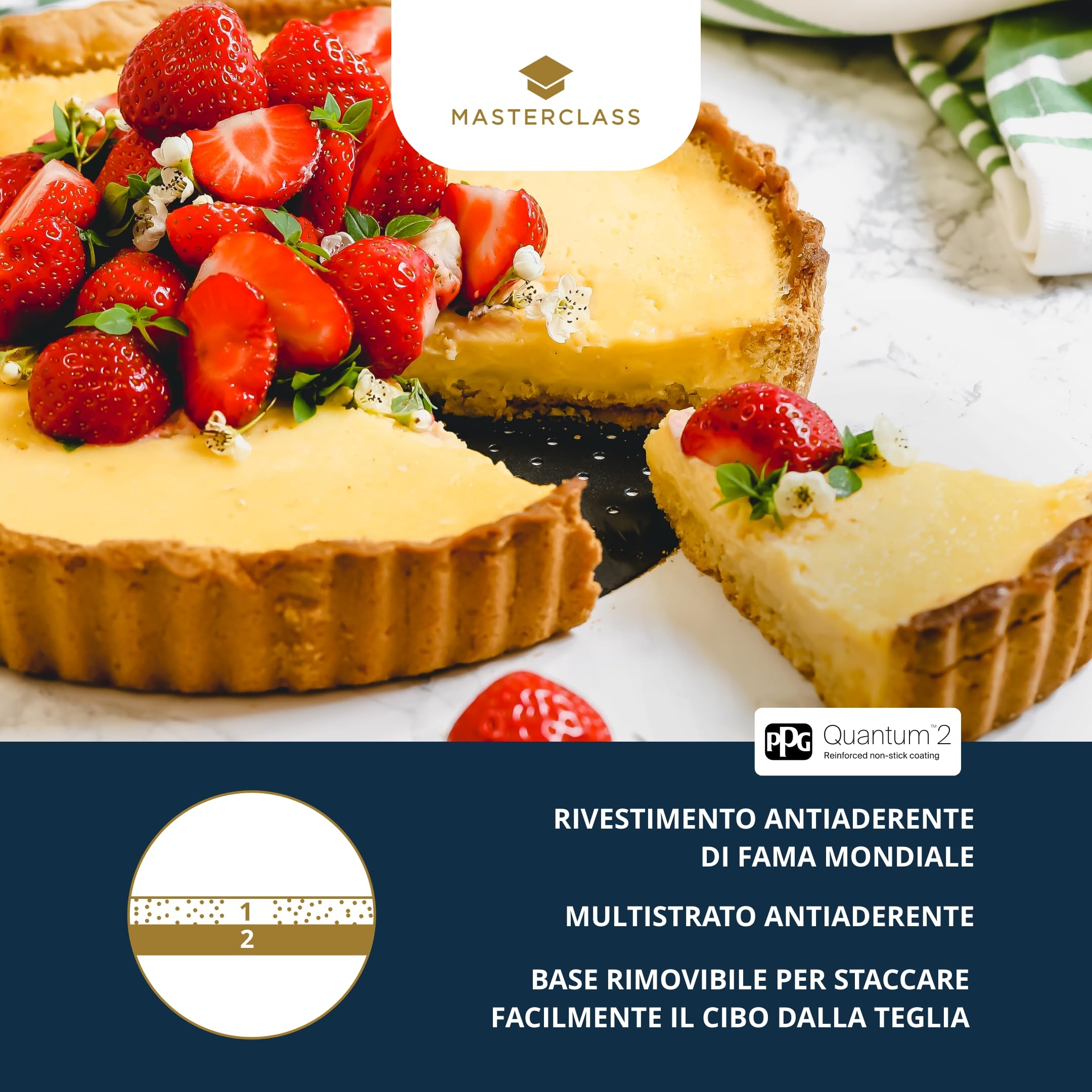 Master Class Teglia rotonda per quiche, antiaderente, con bordi
