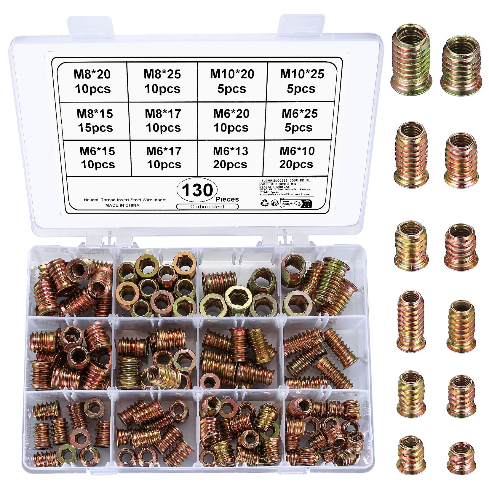 130 Pcs M6 M8 M10 Threaded Inserts for Wood Hex Socket Drive Threaded Insert Nuts Screws Set