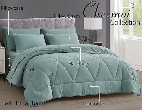 Miniatura 3 de Chezmoi Collection Jasper - Juego de cama King en una bolsa, 7 piezas, acolchado geométrico, suave, lavado, de microfibra de doble cepillado con