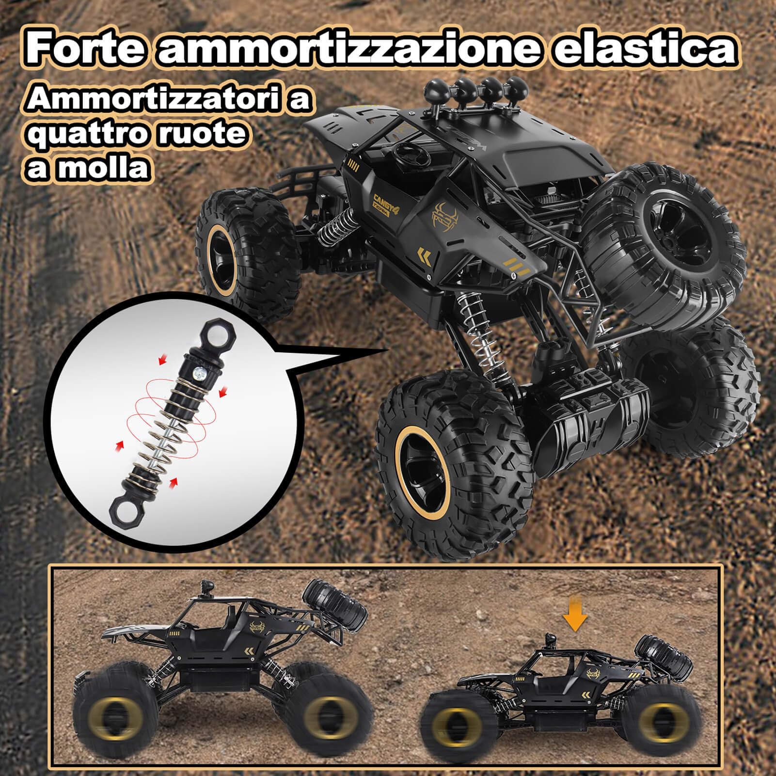 Jiakora 1:12 Grande Macchina Telecomandata, 2.4GHz RC Car Giocattolo Off-road, Auto Telecomandata 4x4 Con Luci LED, Monster Truck, 2 Batterie, Macchina Telecomandata Per Bambini Regalo Bambino Maschio