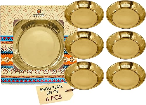 Satvik Juego de 6 piezas de latón Bhog Thali Pooja Accesorios Laddu Gopal Bhog Aarti Prasad Thali PujaOración Prasad Thali para el hogar y el templo