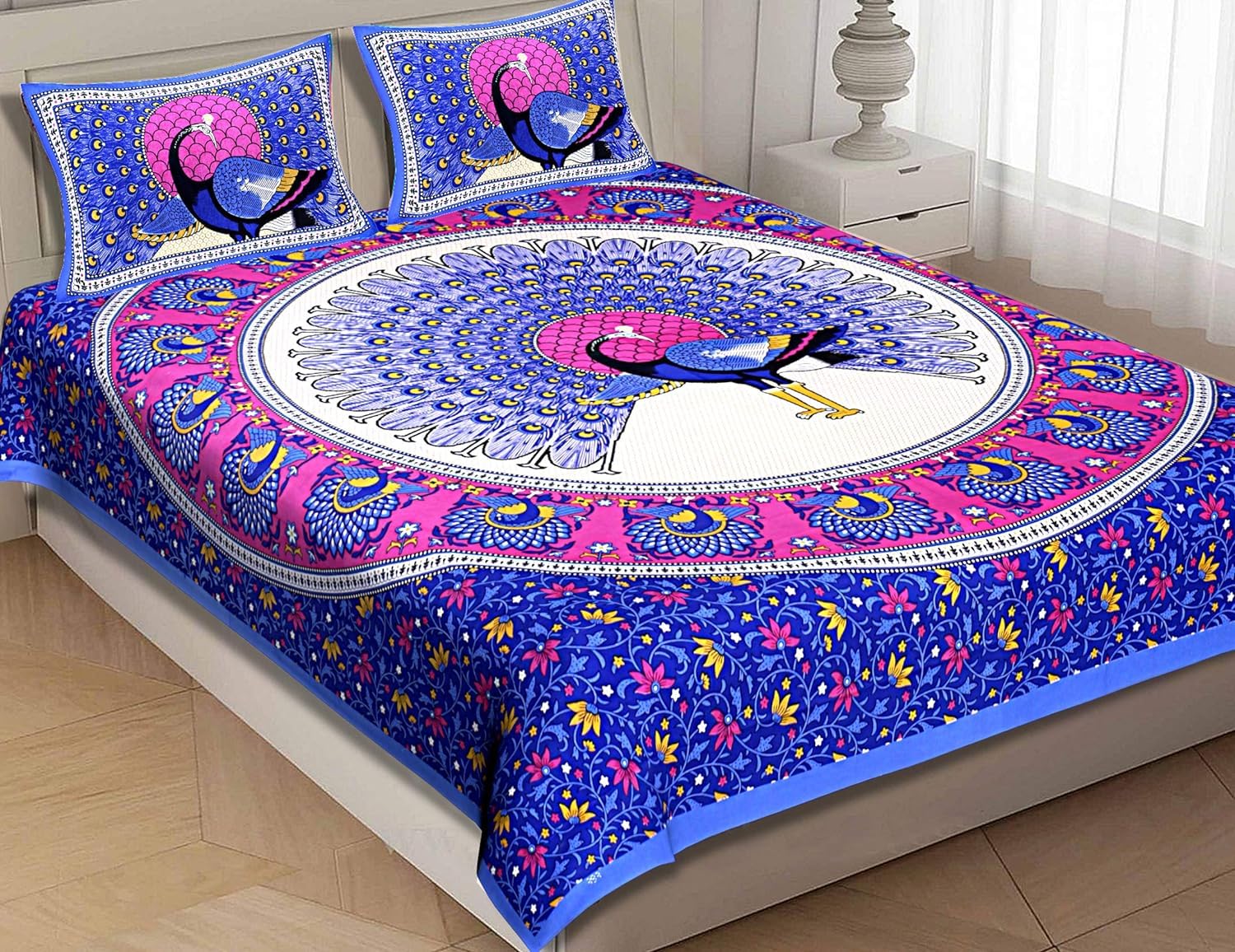 RajasthaniKart® Pure 100% Cotton Double Bed Sheet with 2 Pillow Covers (Bedsheet for Double Bed Cotton, Blue More Jaipuri, King Size, 104TC) (B0DB2FHJ6T) Amazon Price History, Amazon Price Tracker