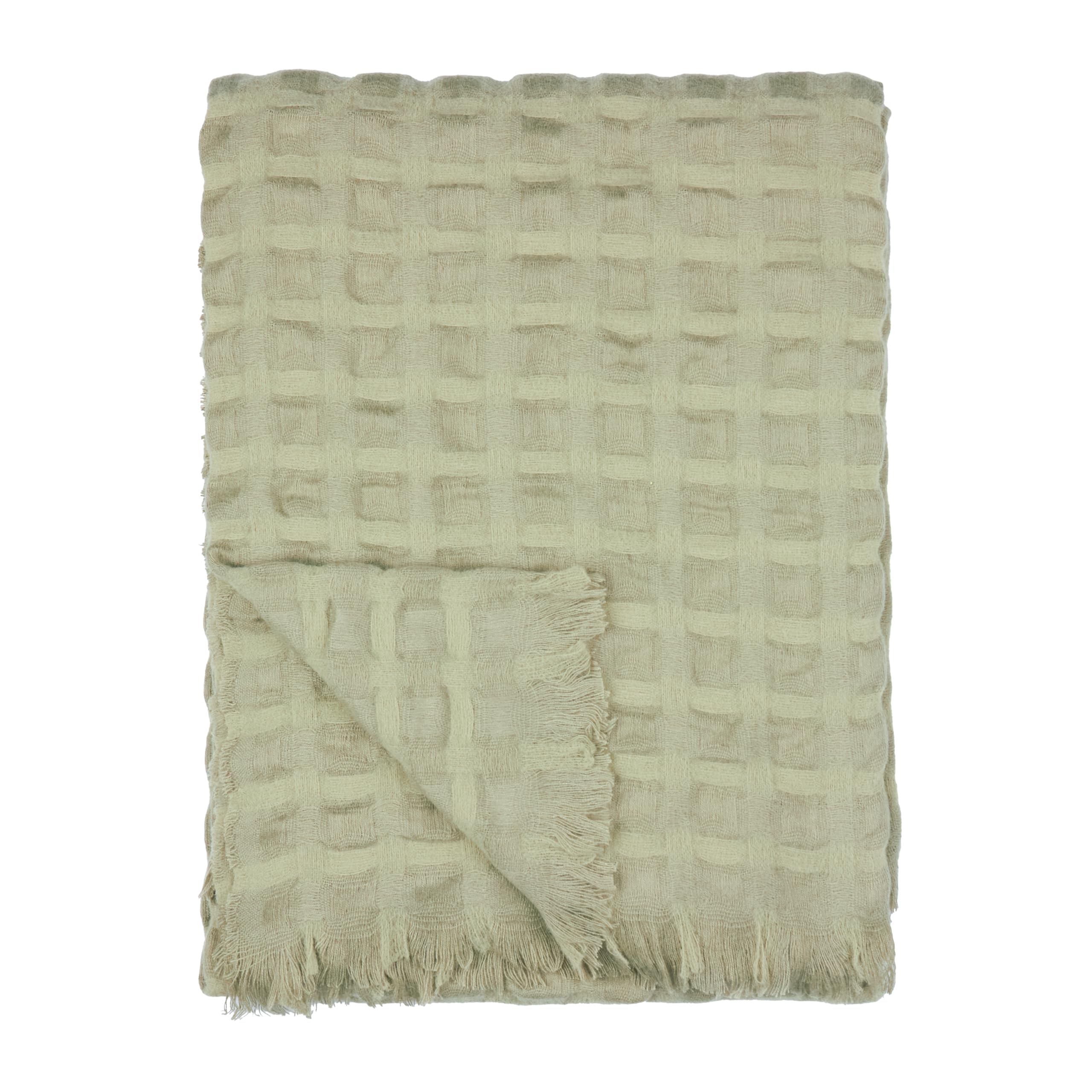 furn. Wylder Walton Waffle Throw – Soft Checked Waffle Weave Fringe Blanket (Sage – 130x180cm)