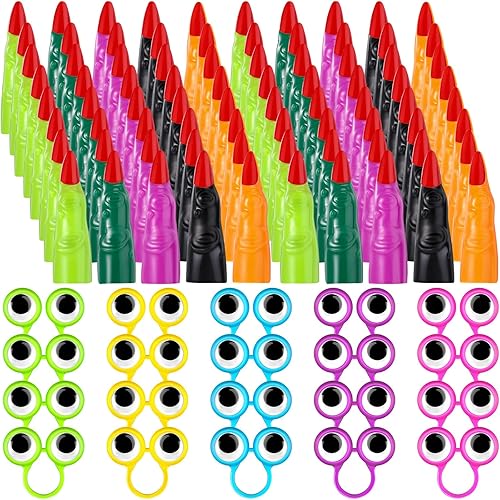 Dedos de bruja de Halloween y anillos de ojo Googly, anillo de globo ocular ondulante, anillos de ojo de ojo, marionetas marcianas, dedos de brujas