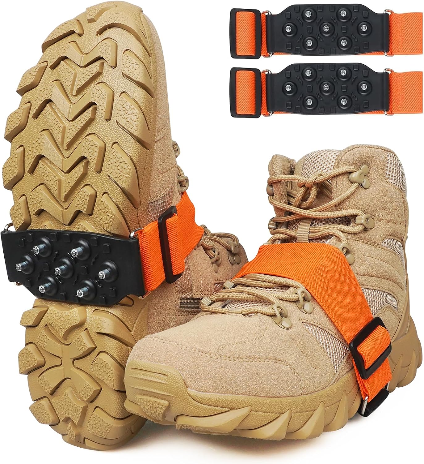 Ice Cleats Mid-Sole Snow Traction Cleats for Walking on Snow and Ice Anti-Slip Crampons with Adjustable Straps 7 Tungsten Studs Rotatable Non-Slip Crampons for Men Women Indoor/Outdoor
