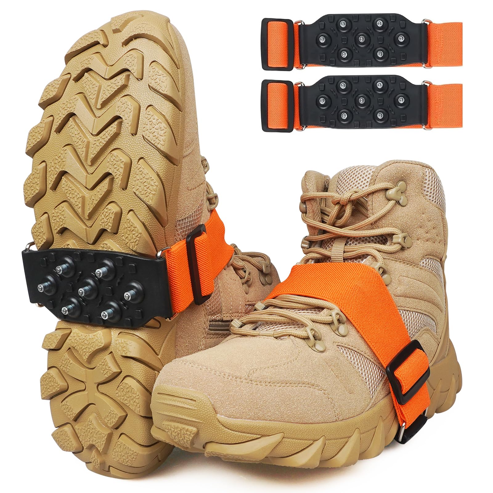 Ice Cleats Mid-Sole Snow Traction Cleats for Walking on Snow and Ice Anti-Slip Crampons with Adjustable Straps 7 Tungsten Studs Rotatable Non-Slip