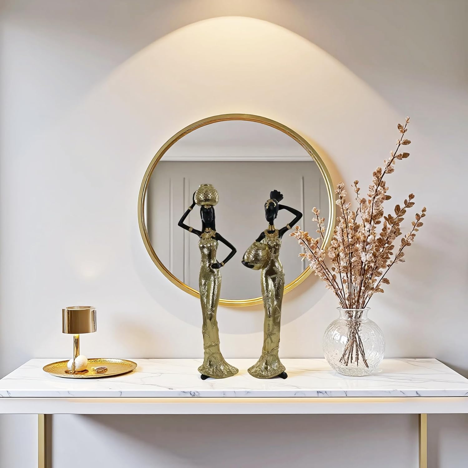 Set of 2 Resin African Women Statues – Gold Tribal Figurines with Pots, Afrocentric Ethnic Sculpture for Home Decor, Elegant African Lady Decor for Living Room, Shelf, Gift - Image 2