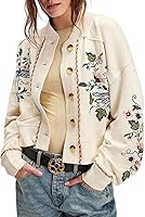 LOVEIMGS Women's Chunky Knit Floral Embroidered Button Cardigan Jacket - Collarless Crop Sweatshirt Boho Fall Outwear 2025