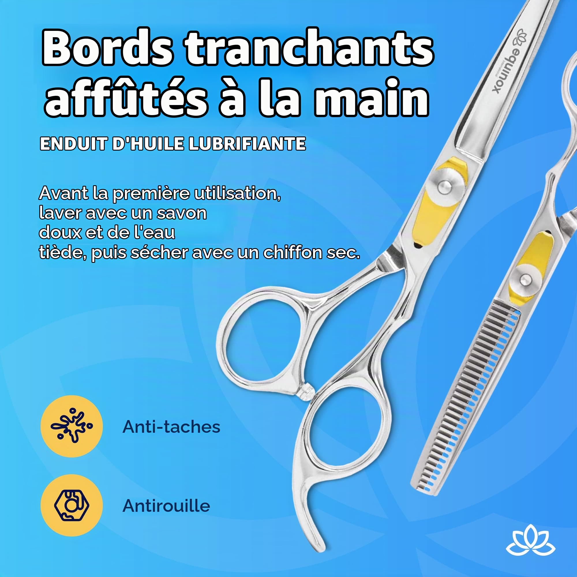 Equinox International Egde Series Ciseaux de coiffeur et barbier en acier inoxydable japonais, longueur 16,5 cm