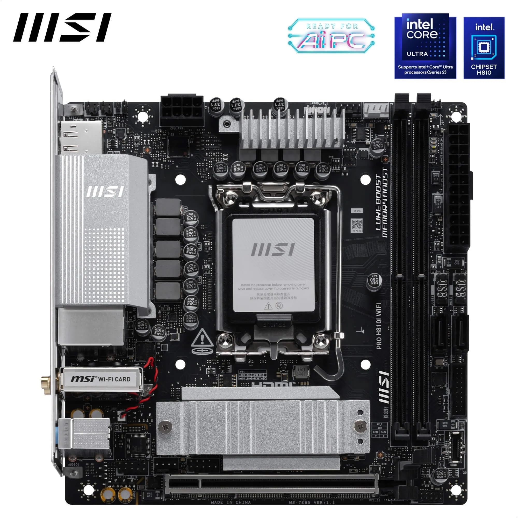 MSI PRO H810I WiFi Motherboard, ITX - Supports Intel Core Ultra