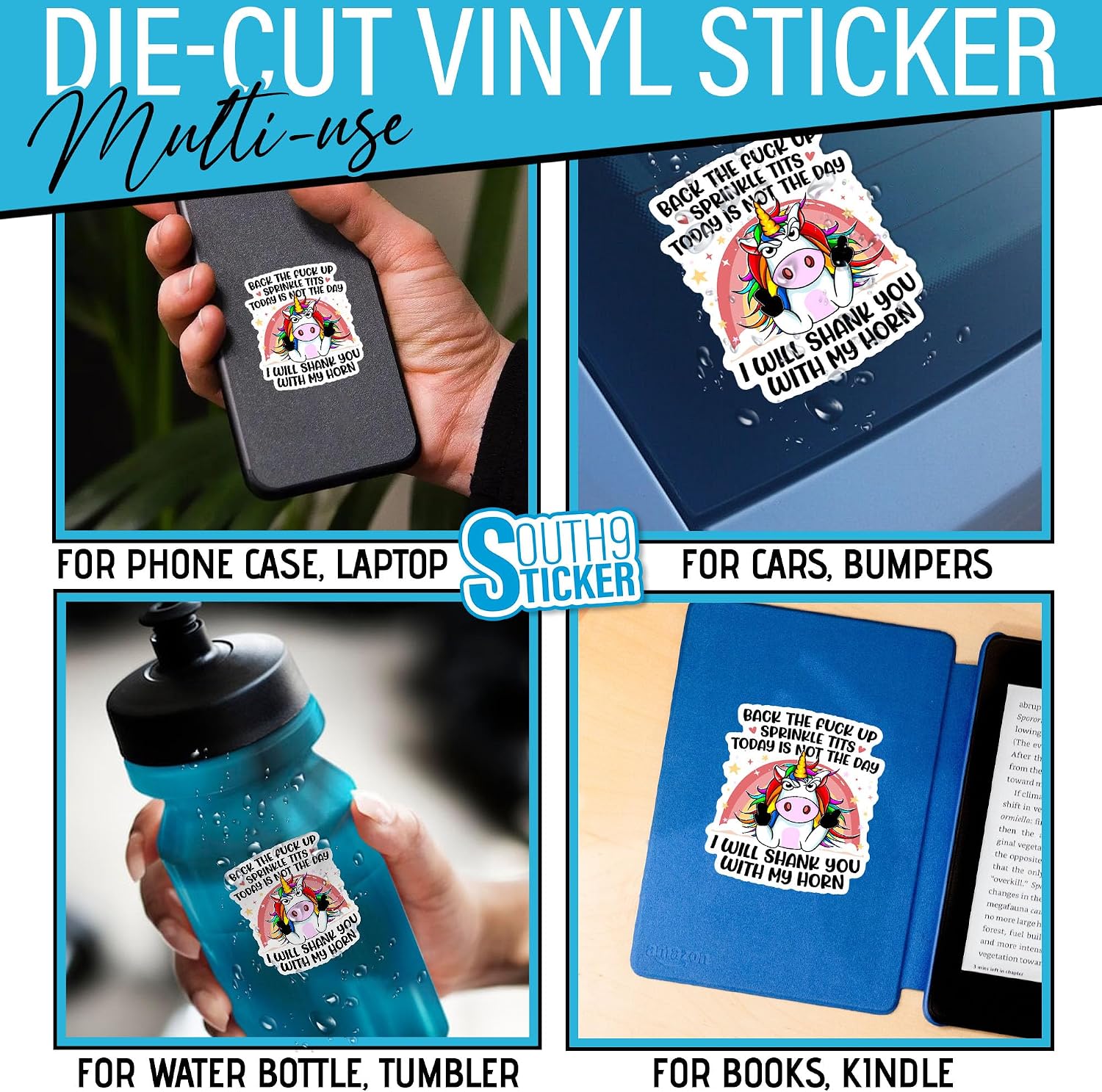 (3Pcs) Unicorn Back The Fuck Up Sprinkle Tits Today Is Not The Day Sticker 2" I Will Shank You With My Horn Funny Unicorn Vinyl Die-cut Stickers for Laptop Water Bottle Accessory Bumper Gifts 2 Inches image 2