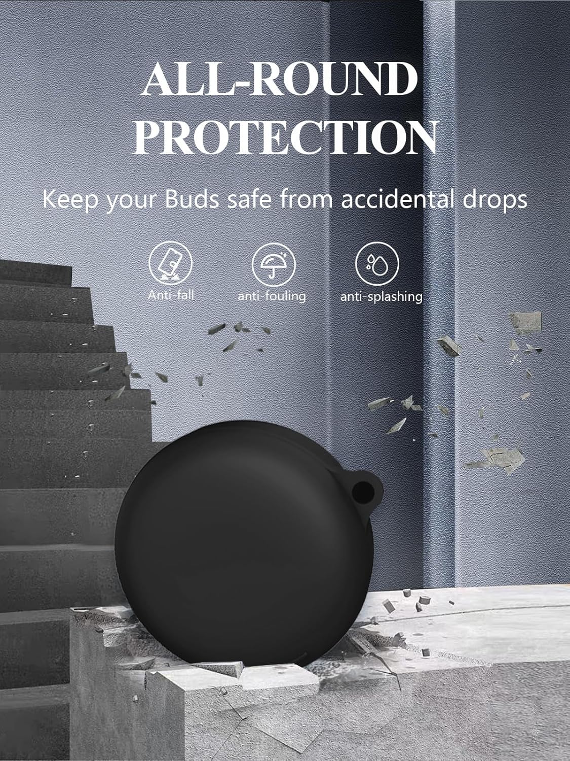 Case for Soundcore Sleep A30 by Anker Sleep Earbuds, WUNIAK Soft Silicone Protective Portable Scratch Shock Resistant Shell with Cleaner Kit & Carabiner & Lanyard ,Black - Image 6