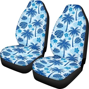Palm Tree Car Seat Covers Full Set, Blue Monstera 2Pcs Front and Back Seat Covers for Cars Accessories, Tropital Ocean Island Floral Truck SUV Sedan Universal Interior