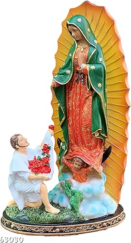 Unknown Nuestra Señora de Guadalupe, San Juan Diego - Estatua y figuras de 12 pulgadas de alto, color azul-verde, marrón - Decoración