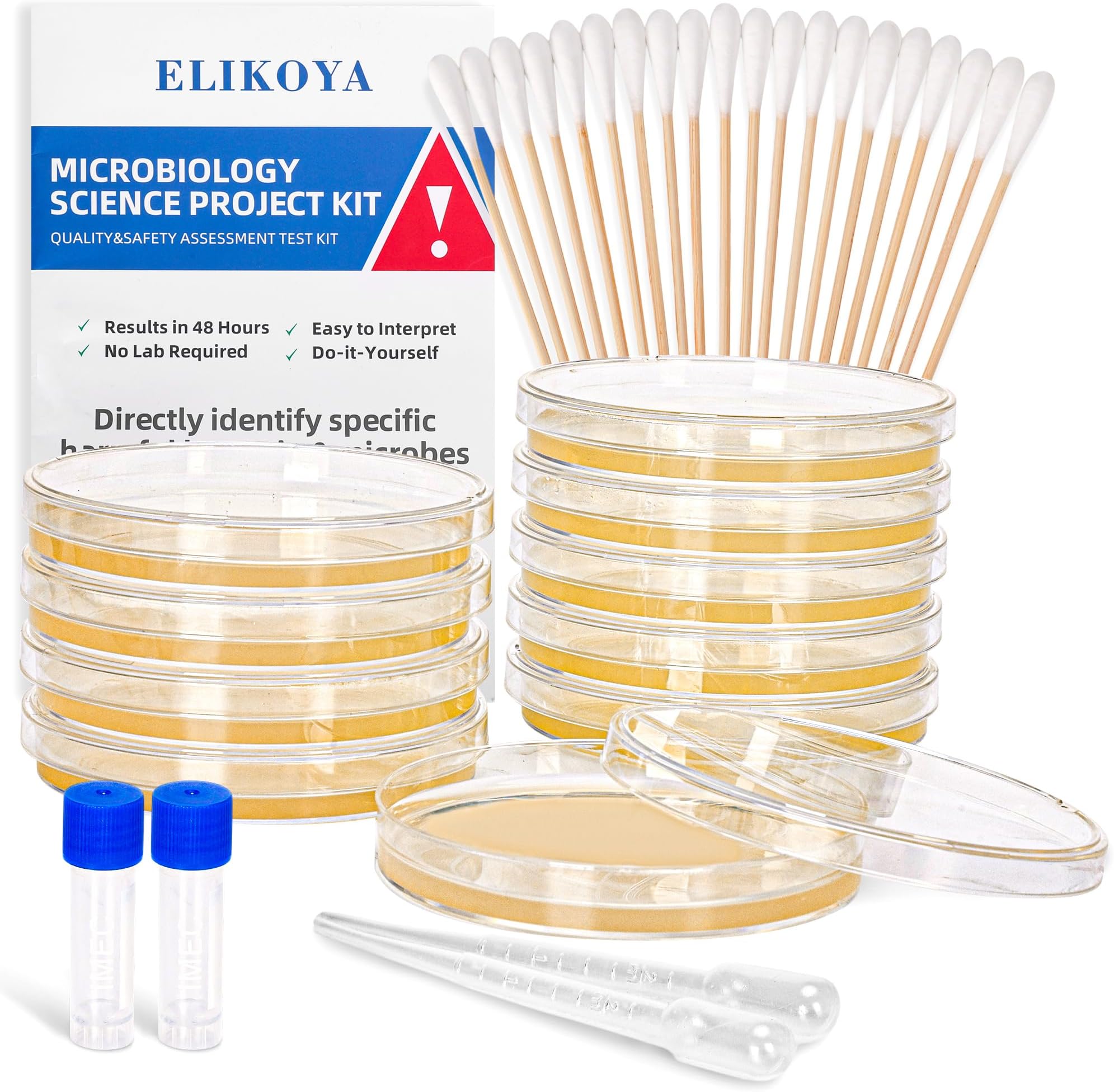 Bacteria Science Kit Agar Petri Dishes | Top Science Fair Project Bacteria Growing Kit | Prepoured LB-Agar Plates and Cotton Swabs | STEM for Kids Aged 6 7 8 9 10 Girls Boys Gifts-12PCS