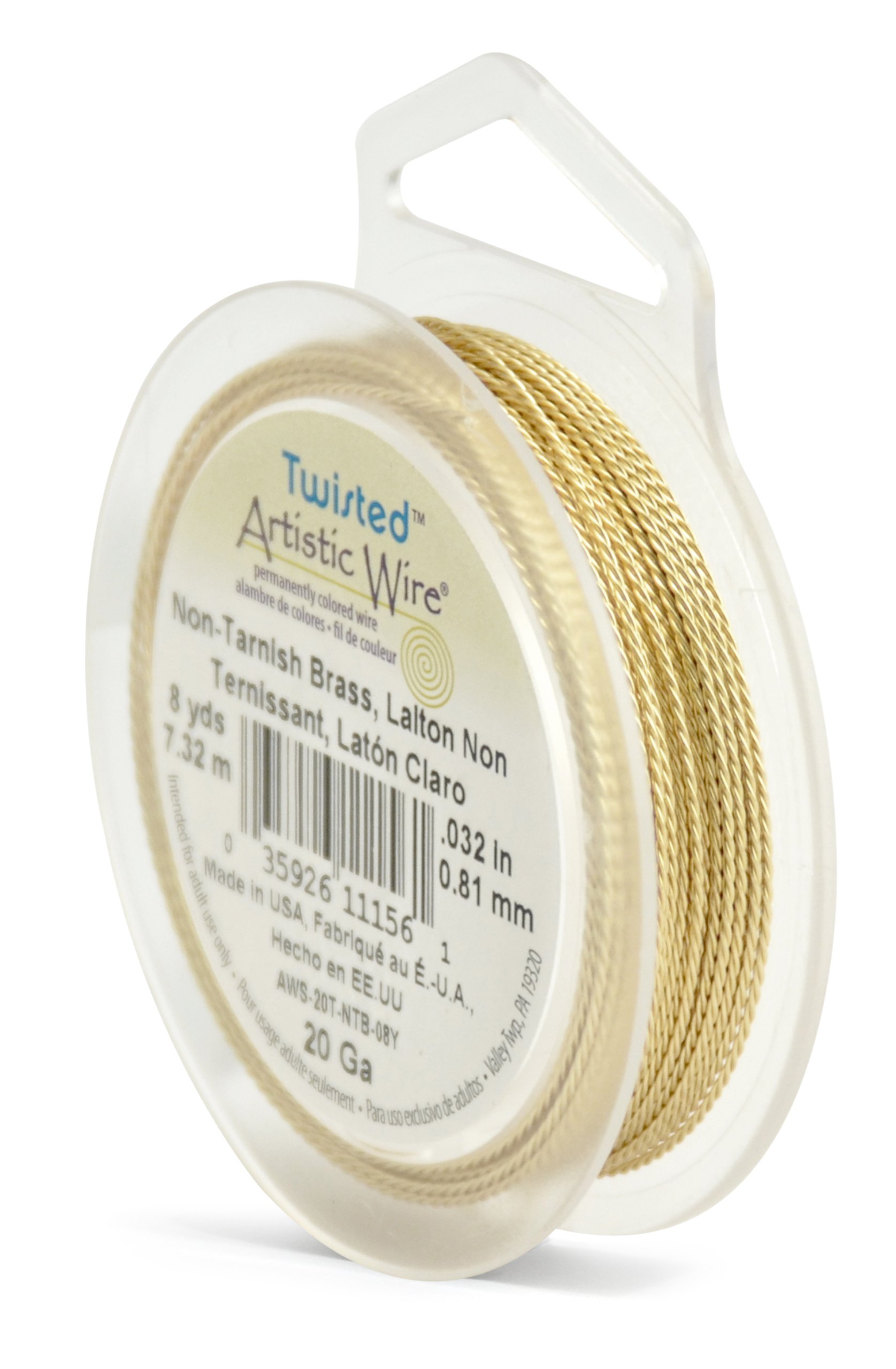 Artistic Wire, 20 Gauge, Twisted Round Tarnish Resistant Brass, 8 yd (7.3 m) Craft Wire