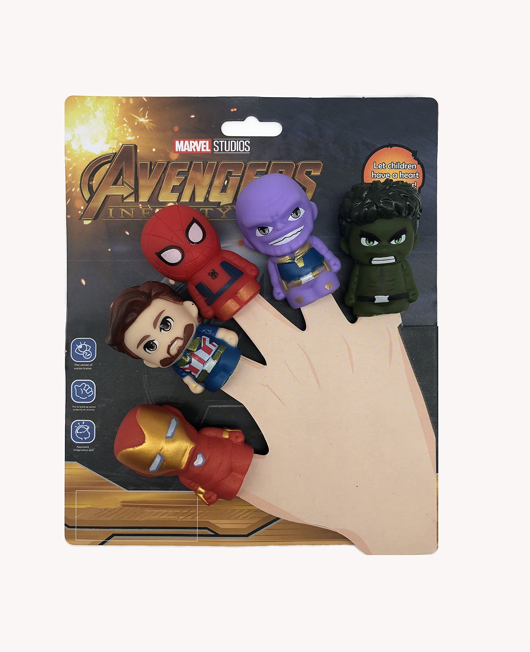 5 Piece Different Cartoon Heroes Rubber Finger Puppet Set, Party Favors for Kids, Character Storytelling Puppet Toy