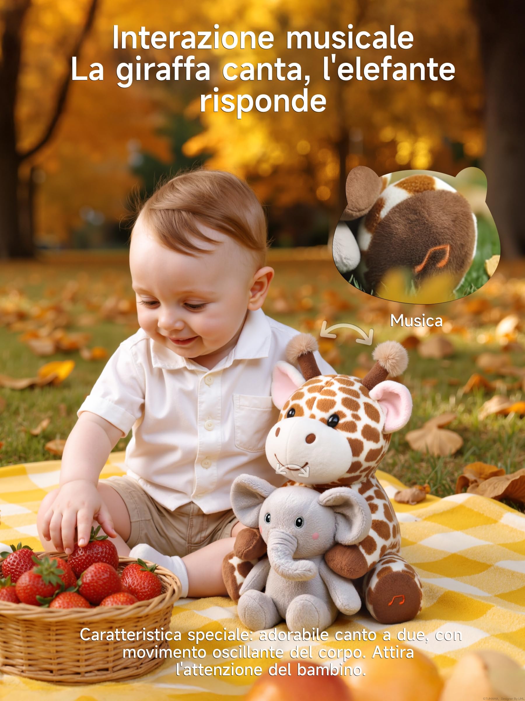 TUMAMA KIDS Giocattoli Interattivi di Peluche per Bambini Giraffa ed Elefante che Parlano e Cantano, Giocattolo che Ripete ciò che dici, Giocattolo Musicale Elettronico Interattivo per Bambini Regalo